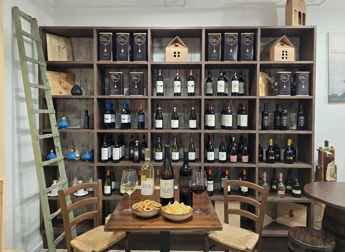 Taglieri rustici e bicchieri di vino su un tavolo in legno